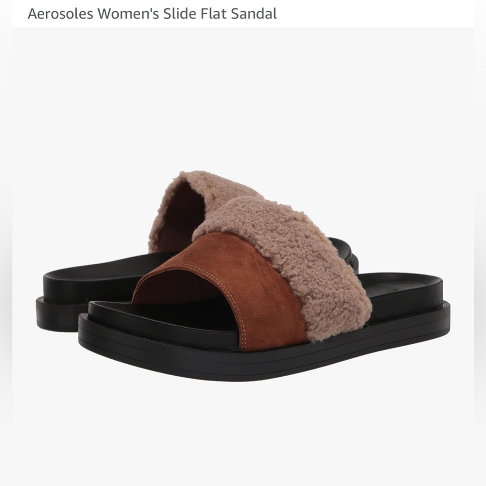 AEROSOLES Tan/cognac and Black Slide flat Sandals size 10 new…